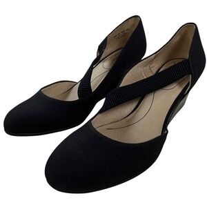 LifeStride Womens Navy Wedge Heels Fabric Upper Comfort Shoes Size 9.5 Business